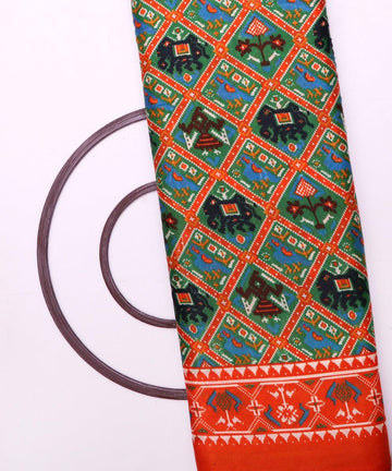 green rust blue black patola print silk fabric